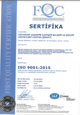 Vizyonist Akademi ISO 9001 2015 Sertifika